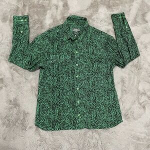 Neiman‎ Marcus Women's Green/Black Print Button-Down Blouse Size S Career Casual